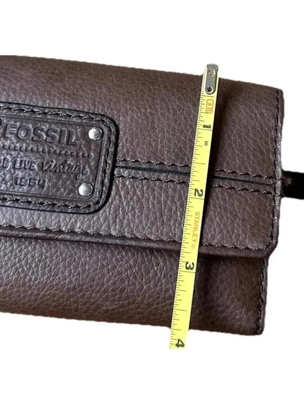 Fossil Vintage Brown Leather Trifold Checkbook Wallet Long Live Vintage